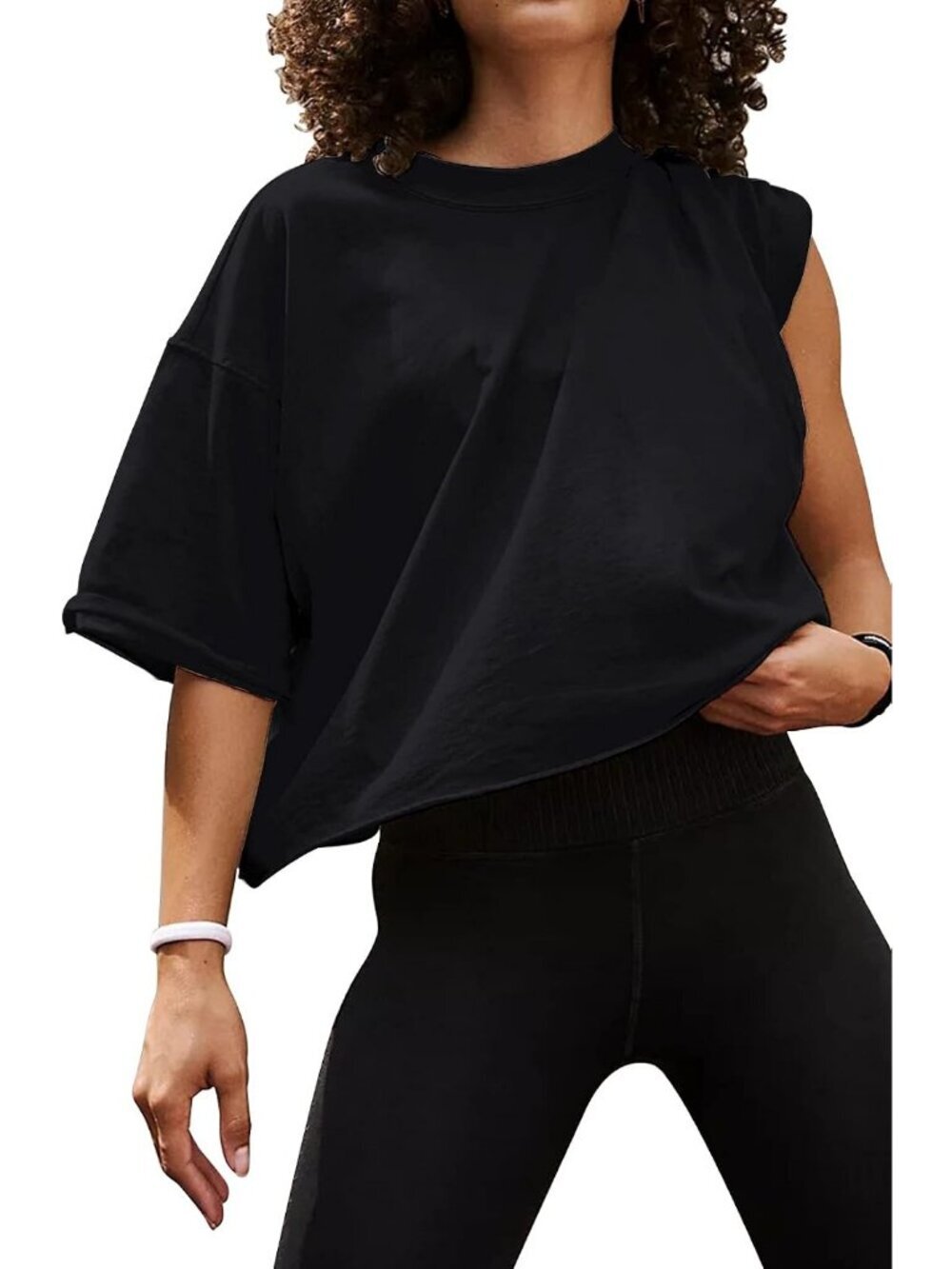 Women's Black Crew Neck Short Sleeve Crop Tops Casual Pull On Basic Tees Shirts